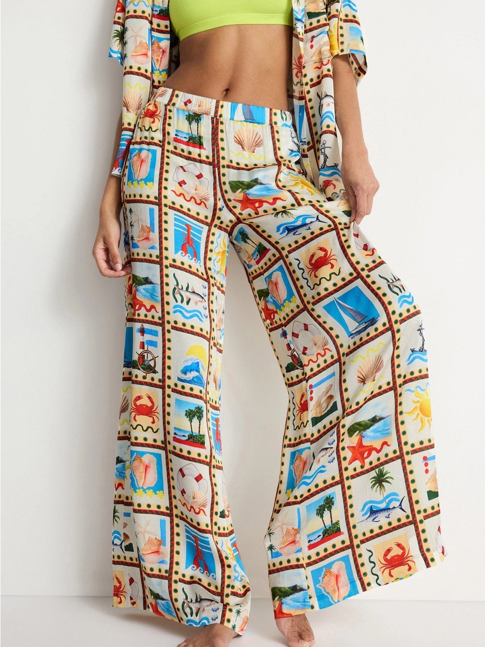 WeWoreWhat Multicolor Wide-Leg Nautical Print Pants